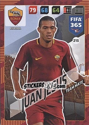 Sticker Juan Jesus - FIFA 365: 2017-2018. Adrenalyn XL - Nordic edition n. 215 - Panini