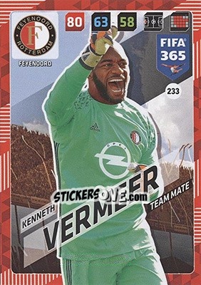 Sticker Kenneth Vermeer - FIFA 365: 2017-2018. Adrenalyn XL - Nordic edition n. 233 - Panini