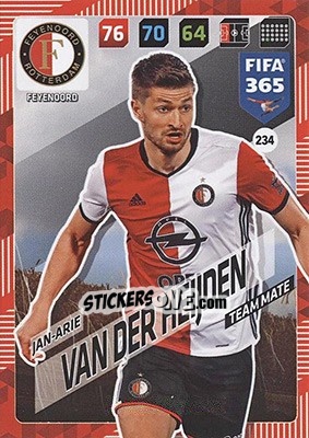 Sticker Jan-Arie van der Heijden - FIFA 365: 2017-2018. Adrenalyn XL - Nordic edition n. 234 - Panini