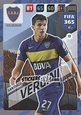 Sticker Santiago Vergini - FIFA 365: 2017-2018. Adrenalyn XL - Nordic edition n. 17 - Panini