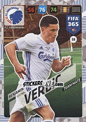Sticker Benjamin Verbic - FIFA 365: 2017-2018. Adrenalyn XL - Nordic edition n. 58 - Panini