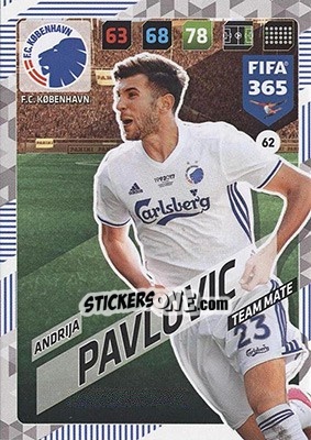 Sticker Andrija Pavlovic - FIFA 365: 2017-2018. Adrenalyn XL - Nordic edition n. 62 - Panini