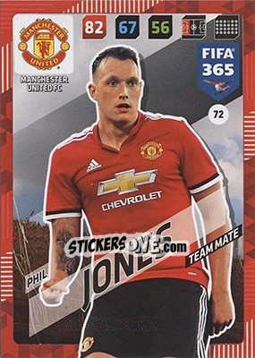 Sticker Phil Jones - FIFA 365: 2017-2018. Adrenalyn XL - Nordic edition n. 72 - Panini