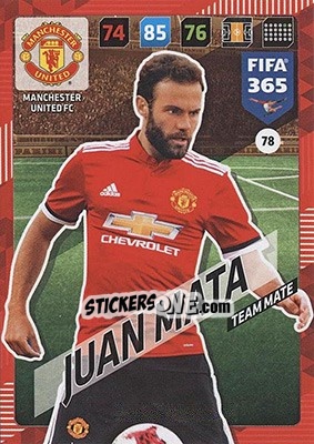 Sticker Juan Mata - FIFA 365: 2017-2018. Adrenalyn XL - Nordic edition n. 78 - Panini