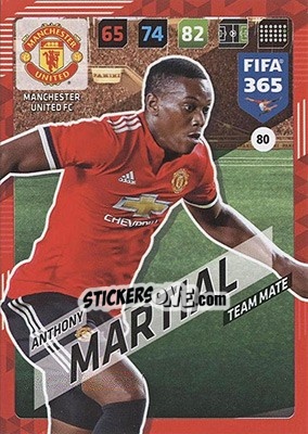 Sticker Anthony Martial - FIFA 365: 2017-2018. Adrenalyn XL - Nordic edition n. 80 - Panini