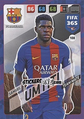 Sticker Samuel Umtiti - FIFA 365: 2017-2018. Adrenalyn XL - Nordic edition n. 108 - Panini