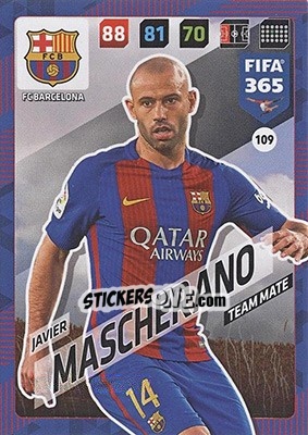 Sticker Javier Mascherano - FIFA 365: 2017-2018. Adrenalyn XL - Nordic edition n. 109 - Panini