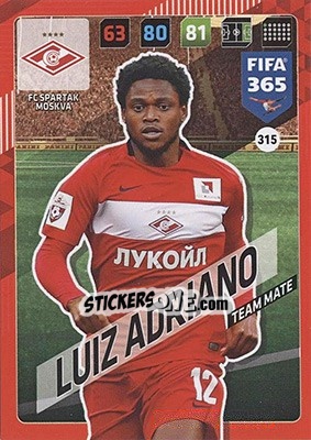 Sticker Luiz Adriano - FIFA 365: 2017-2018. Adrenalyn XL - Nordic edition n. 315 - Panini