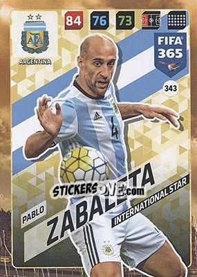Sticker Pablo Zabaleta - FIFA 365: 2017-2018. Adrenalyn XL - Nordic edition n. 343 - Panini