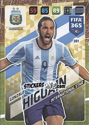 Sticker Gonzalo Higuaín - FIFA 365: 2017-2018. Adrenalyn XL - Nordic edition n. 351 - Panini