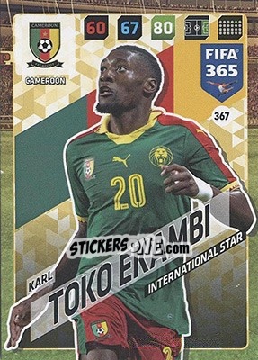 Sticker Karl Toko Ekambi - FIFA 365: 2017-2018. Adrenalyn XL - Nordic edition n. 367 - Panini