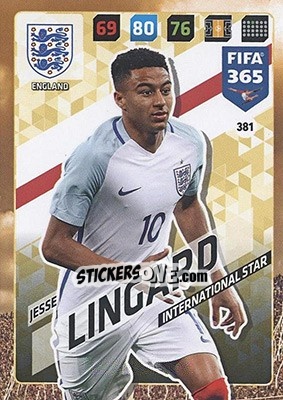 Sticker Jesse Lingard - FIFA 365: 2017-2018. Adrenalyn XL - Nordic edition n. 381 - Panini
