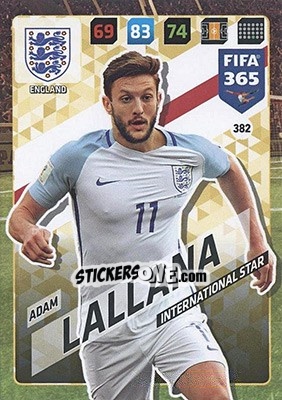 Sticker Adam Lallana - FIFA 365: 2017-2018. Adrenalyn XL - Nordic edition n. 382 - Panini