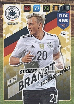 Sticker Julian Brandt - FIFA 365: 2017-2018. Adrenalyn XL - Nordic edition n. 403 - Panini