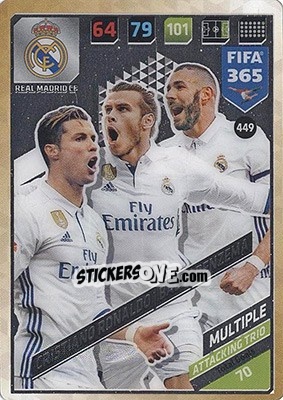 Sticker Cristiano Ronaldo / Gareth Bale / Karim Benzema - FIFA 365: 2017-2018. Adrenalyn XL - Nordic edition n. 449 - Panini