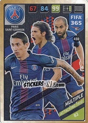 Sticker Ángel Di María / Edinson Cavani / Lucas Moura - FIFA 365: 2017-2018. Adrenalyn XL - Nordic edition n. 450 - Panini