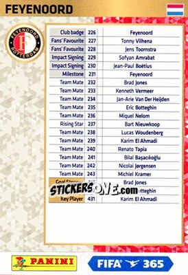Sticker Feyenoord - FIFA 365: 2017-2018. Adrenalyn XL - Nordic edition - Panini