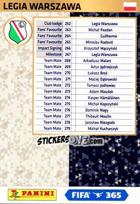 Sticker Legia Warszawa - FIFA 365: 2017-2018. Adrenalyn XL - Nordic edition n. div16 - Panini