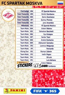 Sticker FC Spartak Moskva - FIFA 365: 2017-2018. Adrenalyn XL - Nordic edition n. div18 - Panini