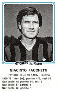 Figurina Giacinto Facchetti - Calciatori 1978-1979 - Panini