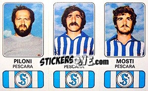 Sticker Massimo Piloni / Gianfranco Motta / Pier Giuseppe Mosti - Calciatori 1976-1977 n. 464 - Panini