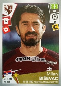 Sticker Milan Biševac - FOOT 2017-2018 - Panini