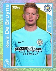 Sticker Kevin De Bruyne - Premier League Inglese 2017-2018 n. 186LE - Topps