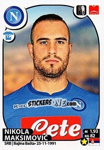 Sticker Nikola Maksimovic - Calciatori 2017-2018 n. 373 - Panini