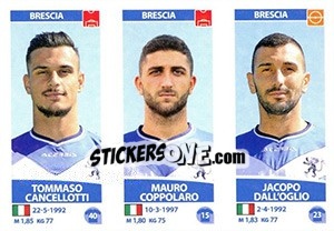 Sticker Tommaso Cancellotti / Mauro Coppolaro / Jacopo Dall'Oglio - Calciatori 2017-2018 n. 591 - Panini