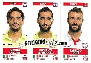 Sticker Simone Colombi / Federico Serraiocco / Fabrizio Poli - Calciatori 2017-2018 n. 597 - Panini