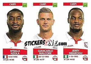 Sticker M'Bala Nzola / Giancarlo Malcore / Jerry Mbakogu - Calciatori 2017-2018 n. 602 - Panini