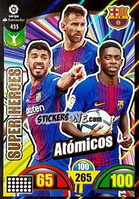 Sticker Atómicos (Messi / Suarez / Dembele) - Liga Santander 2017-2018. Adrenalyn XL n. 435 - Panini
