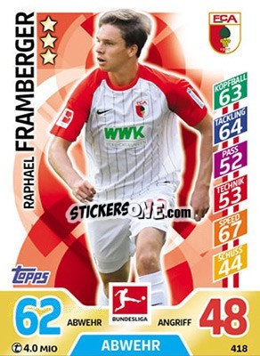 Sticker Raphael Framberger - German Fussball Bundesliga 2017-2018. Match Attax Extra - Topps