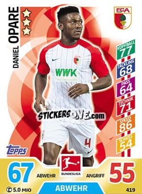 Sticker Daniel Opare - German Fussball Bundesliga 2017-2018. Match Attax Extra - Topps