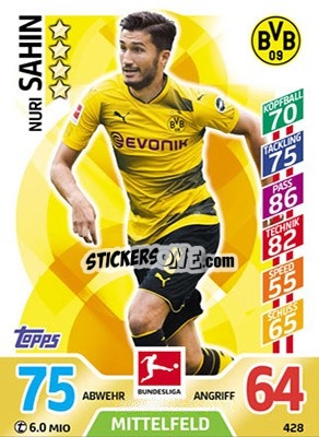Sticker Nuri Sahin - German Fussball Bundesliga 2017-2018. Match Attax Extra - Topps