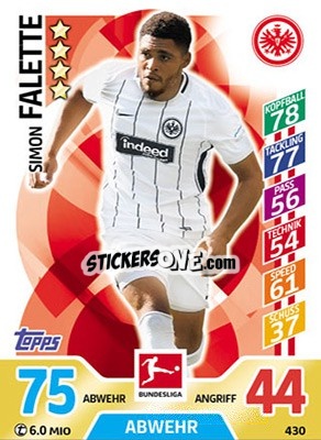 Sticker Simon Falette - German Fussball Bundesliga 2017-2018. Match Attax Extra n. 430 - Topps