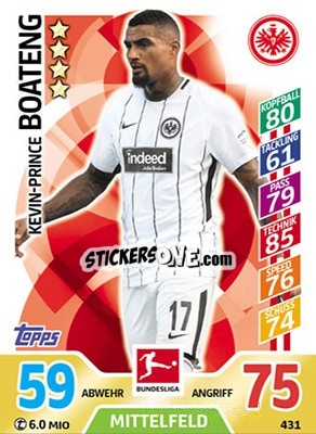 Sticker Kevin-Prince Boateng - German Fussball Bundesliga 2017-2018. Match Attax Extra n. 431 - Topps