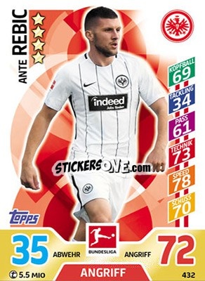 Sticker Ante Rebic - German Fussball Bundesliga 2017-2018. Match Attax Extra - Topps