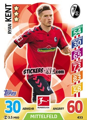 Sticker Ryan Kent - German Fussball Bundesliga 2017-2018. Match Attax Extra - Topps