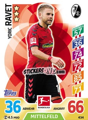 Sticker Yoric Ravet - German Fussball Bundesliga 2017-2018. Match Attax Extra - Topps