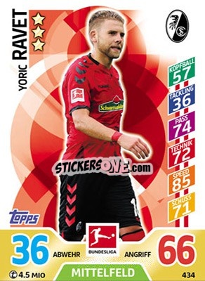 Cromo Yoric Ravet - German Fussball Bundesliga 2017-2018. Match Attax Extra - Topps