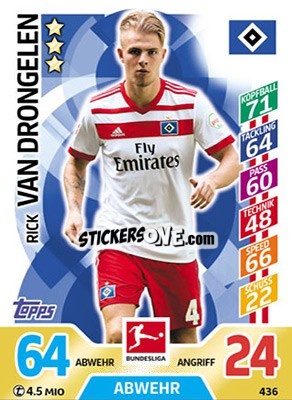 Sticker Rick van Drongelen - German Fussball Bundesliga 2017-2018. Match Attax Extra - Topps