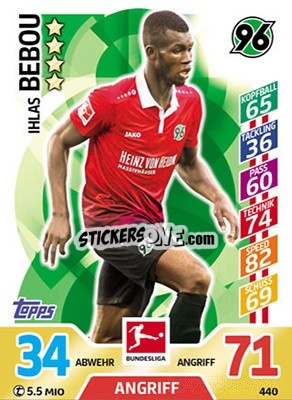 Sticker Ihlas Bebou - German Fussball Bundesliga 2017-2018. Match Attax Extra n. 440 - Topps