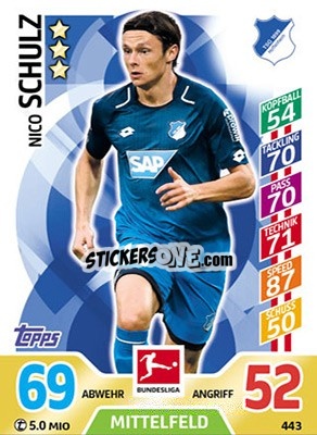 Sticker Nico Schulz - German Fussball Bundesliga 2017-2018. Match Attax Extra - Topps