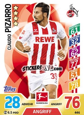 Sticker Claudio Pizarro - German Fussball Bundesliga 2017-2018. Match Attax Extra n. 446 - Topps