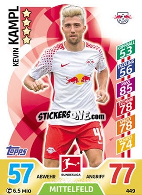Sticker Kevin Kampl - German Fussball Bundesliga 2017-2018. Match Attax Extra n. 449 - Topps