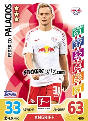 Sticker Federico Palacios - German Fussball Bundesliga 2017-2018. Match Attax Extra - Topps