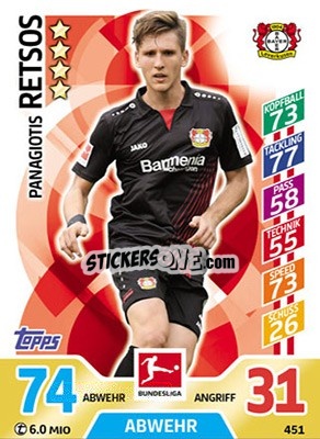 Cromo Panagiotis Retsos - German Fussball Bundesliga 2017-2018. Match Attax Extra - Topps