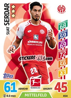 Sticker Suat Serdar - German Fussball Bundesliga 2017-2018. Match Attax Extra n. 454 - Topps