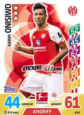 Sticker Karim Onisiwo - German Fussball Bundesliga 2017-2018. Match Attax Extra - Topps